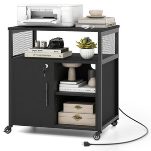 File Cabinet on Wheels with Charging Station and Cable Management Hole-Black view 4