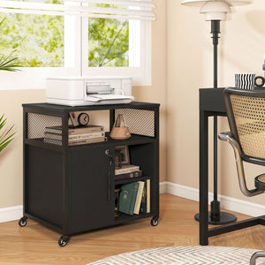 File Cabinet on Wheels with Charging Station and Cable Management Hole-Black view 7