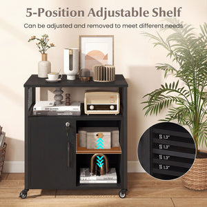 File Cabinet on Wheels with Charging Station and Cable Management Hole-Black view 9