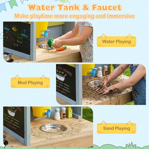 Fir Wood Kids Kitchen Playset with Canopy and Faucet-Natural view 8