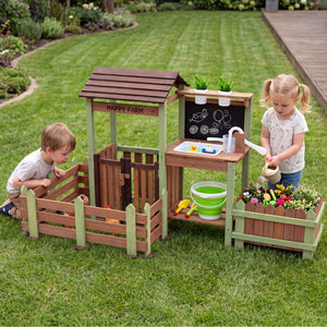 Fir Wood Mud Farm Playset with Planter Box Lockable Yard and Faucet for 3+ Kids view 3
