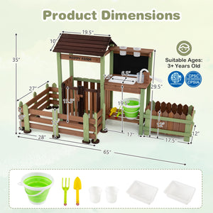 Fir Wood Mud Farm Playset with Planter Box Lockable Yard and Faucet for 3+ Kids view 5