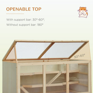 Wooden Hamster Cage Rat Cage with Slide, Tray, Natural Wood