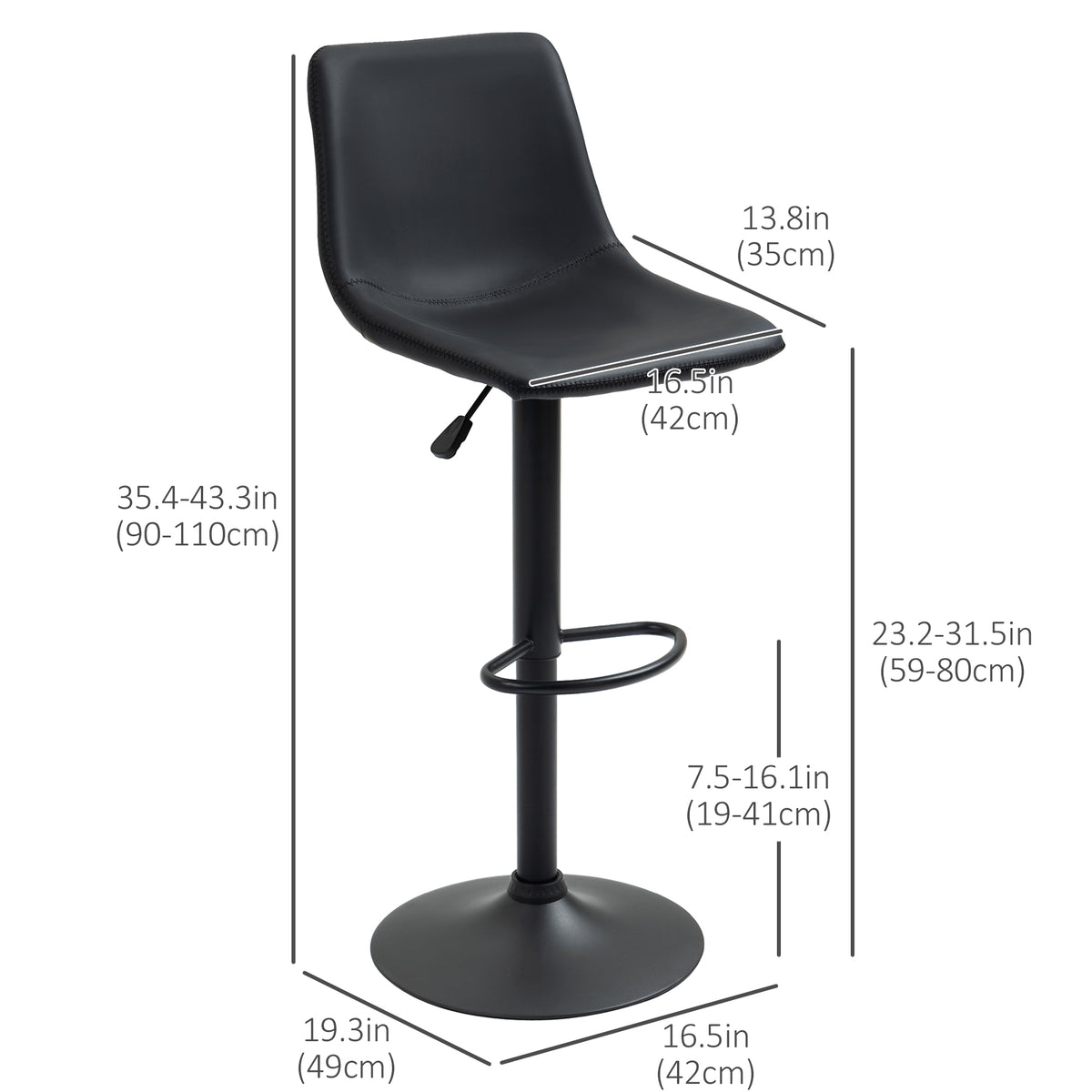Adjustable Counter Height Bar Stools Set of 2, 360° Swivel Kitchen Counter Stools Dining Chairs with Backs, Vintage Leather, Brown