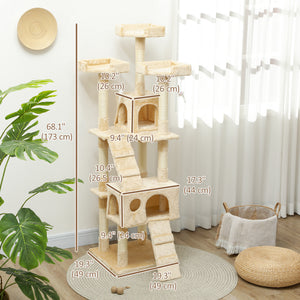 68-inch Multi-Level Cat Scratching Tree Kitty Activity Center Post Tower Condo Pet Furniture w/ Toy Beige – view 7