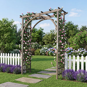 Flat Top Garden Arch Trellis 85 inches Tall Wood for Climbing Plants and Wedding-Brown view 2
