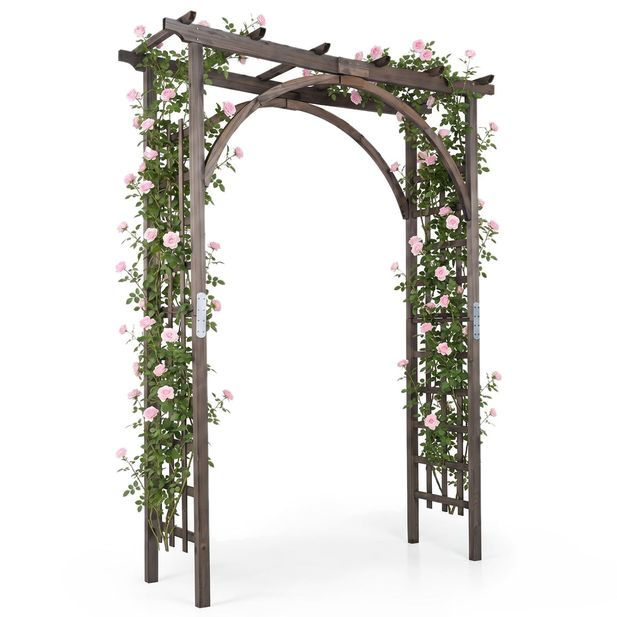 Flat Top Garden Arch Trellis 85 inches Tall Wood for Climbing Plants and Wedding-Brown