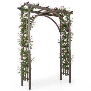 Flat Top Garden Arch Trellis 85 inches Tall Wood for Climbing Plants and Wedding-Brown