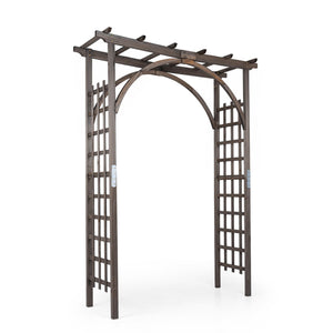 Flat Top Garden Arch Trellis 85 inches Tall Wood for Climbing Plants and Wedding-Brown view 4