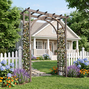 Flat Top Garden Arch Trellis 85 inches Tall Wood for Climbing Plants and Wedding-Brown view 6