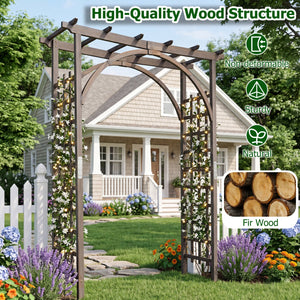 Flat Top Garden Arch Trellis 85 inches Tall Wood for Climbing Plants and Wedding-Brown view 8