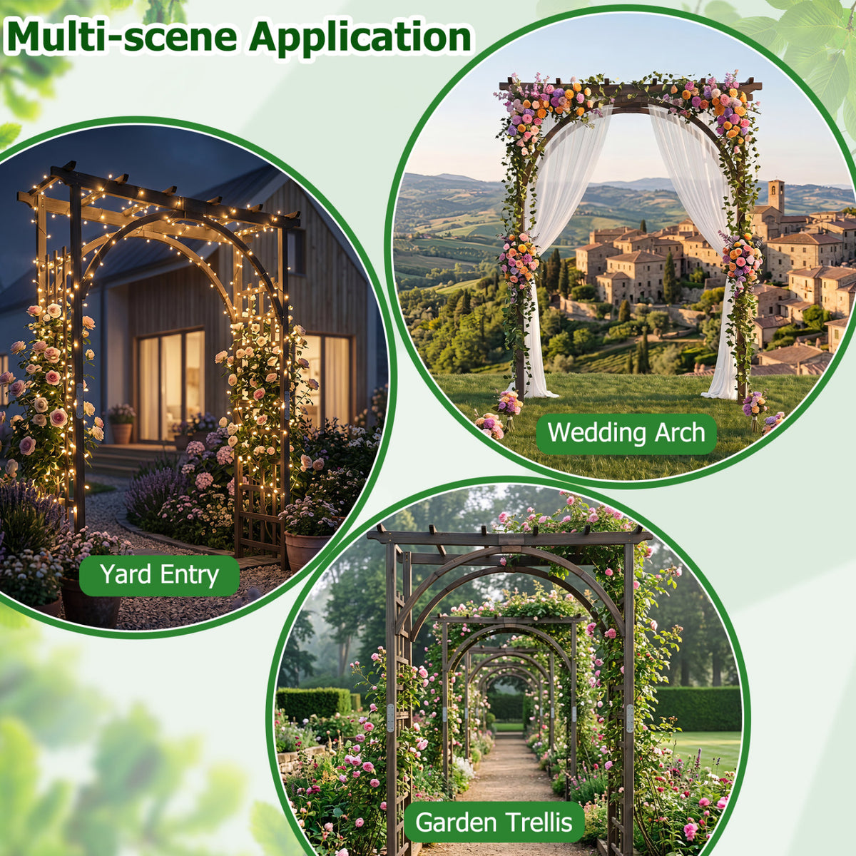 Flat Top Garden Arch Trellis 85 inches Tall Wood for Climbing Plants and Wedding-Brown view 9