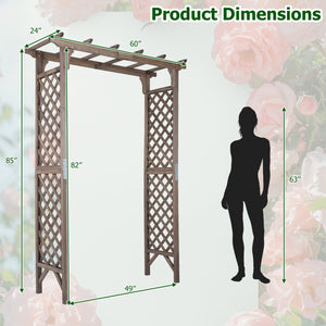 Flat Top Garden Arch with Gate 85 inches Tall Wood for Climbing Plants and Wedding-Brown view 5