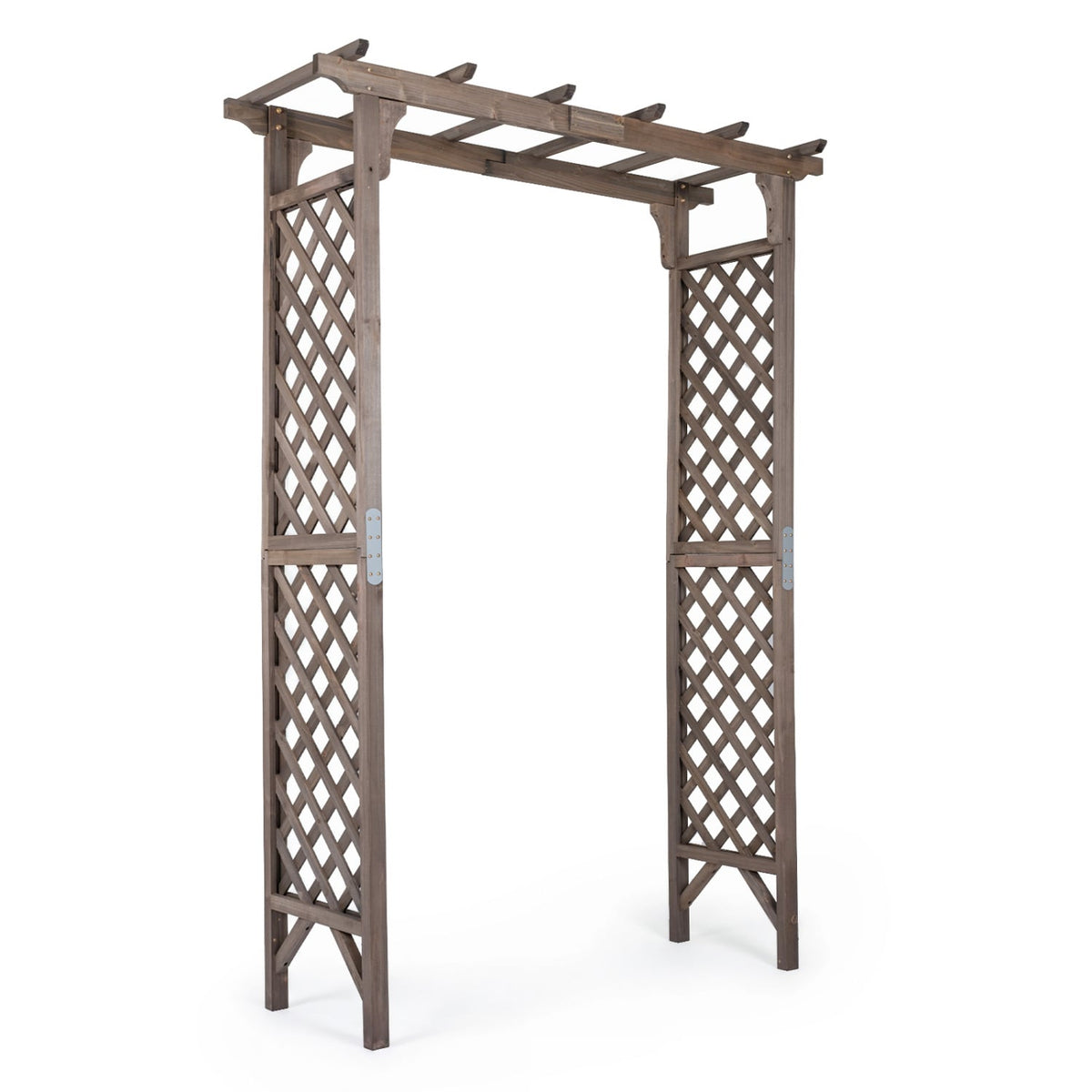 Flat Top Garden Arch with Gate 85 inches Tall Wood for Climbing Plants and Wedding-Brown view 4