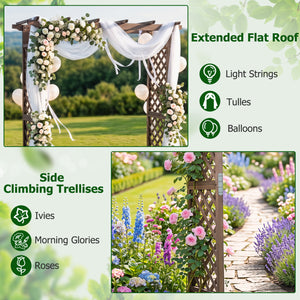 Flat Top Garden Arch with Gate 85 inches Tall Wood for Climbing Plants and Wedding-Brown view 7