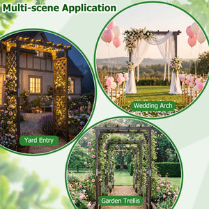 Flat Top Garden Arch with Gate 85 inches Tall Wood for Climbing Plants and Wedding-Brown view 9