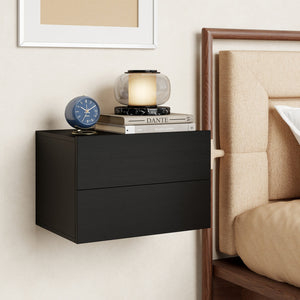 Floating Nightstand with 2 Storage Drawers Wall Mounted for Bedroom-Black view 2