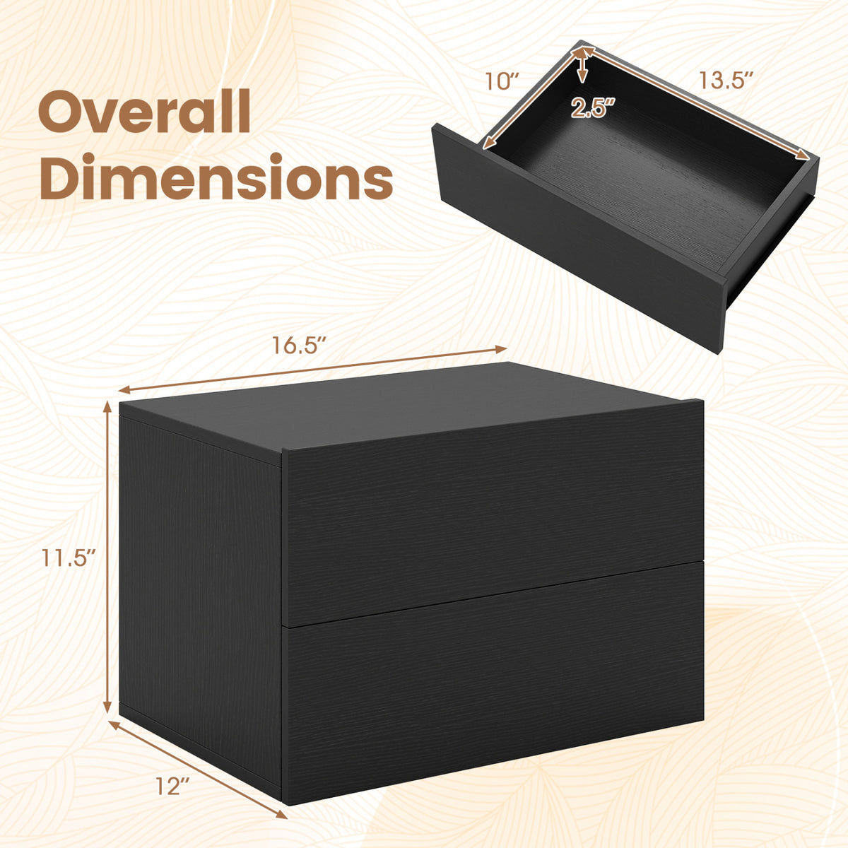 Floating Nightstand with 2 Storage Drawers Wall Mounted for Bedroom-Black view 5