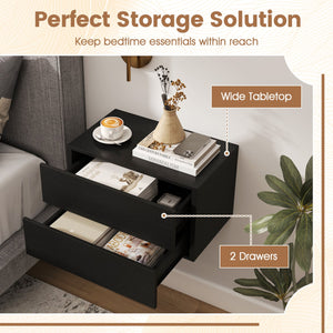 Floating Nightstand with 2 Storage Drawers Wall Mounted for Bedroom-Black view 9
