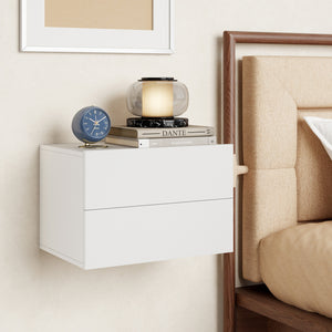 Floating Nightstand with 2 Storage Drawers Wall Mounted for Bedroom-White view 2