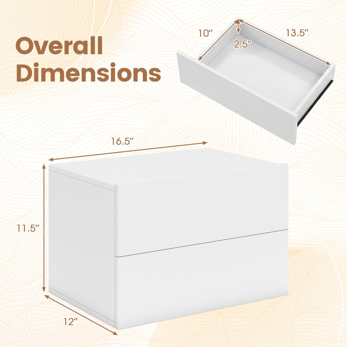 Floating Nightstand with 2 Storage Drawers Wall Mounted for Bedroom-White view 5