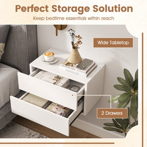 Floating Nightstand with 2 Storage Drawers Wall Mounted for Bedroom-White view 7