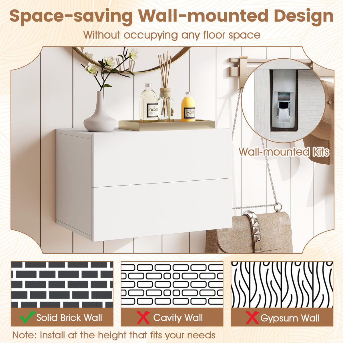 Floating Nightstand with 2 Storage Drawers Wall Mounted for Bedroom-White view 8