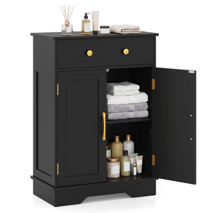 Floor Storage Cabinet with Doors Modern Buffet Sideboard with Drawer and Adjustable Shelf-Black view 4