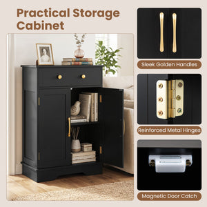 Floor Storage Cabinet with Doors Modern Buffet Sideboard with Drawer and Adjustable Shelf-Black view 8