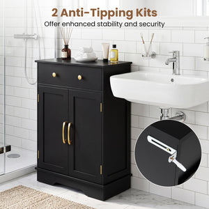 Floor Storage Cabinet with Doors Modern Buffet Sideboard with Drawer and Adjustable Shelf-Black view 9