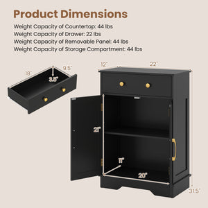 Floor Storage Cabinet with Doors Modern Buffet Sideboard with Drawer and Adjustable Shelf-Black view 5