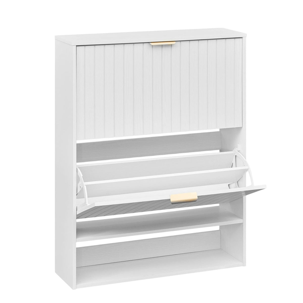 Fluted Hidden Shoe Cabinet with 2 Flip Drawers and Open Storage-White view 4