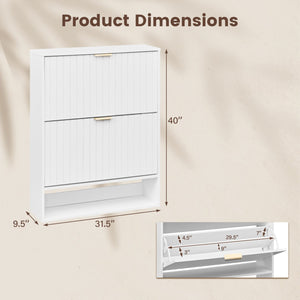 Fluted Hidden Shoe Cabinet with 2 Flip Drawers and Open Storage-White view 5