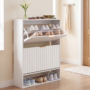 Fluted Hidden Shoe Cabinet with 2 Flip Drawers and Open Storage-White view 6