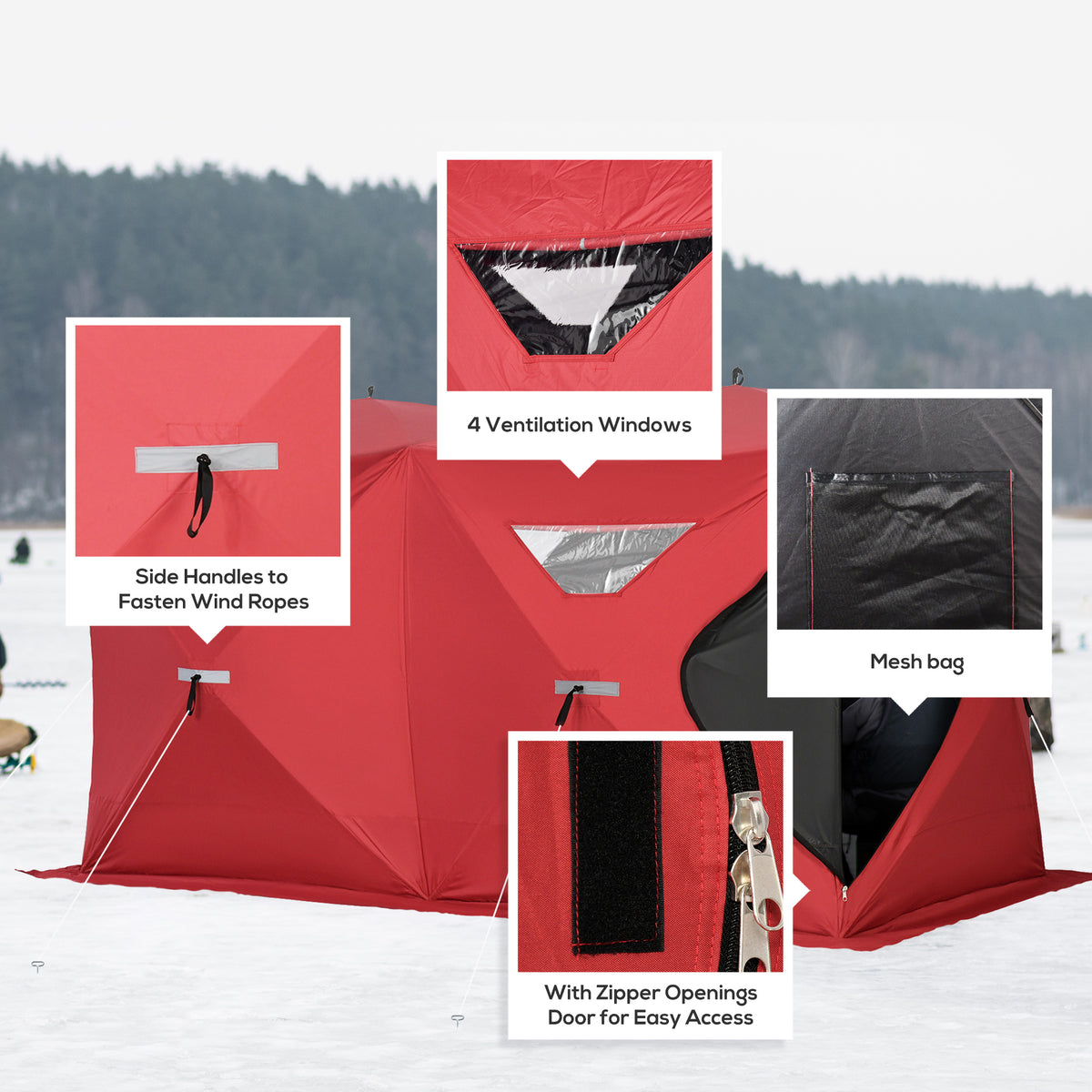 5-8 Person Pop-up Ice Fishing Shelter, Portable Ice Fishing Tent, Blue – view 20