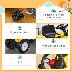 Aosom Ride on Tractor for Kids, Pedal Construction Car with Front Loader Digger for 3 Years Old, Yellow