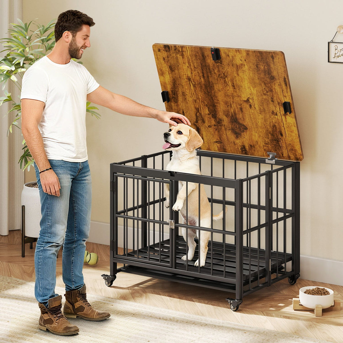 Foldable Dog Crate Furniture with Removable Tray and Lockable Door-S view 3
