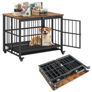 Foldable Dog Crate Furniture with Removable Tray and Lockable Door-S view 4