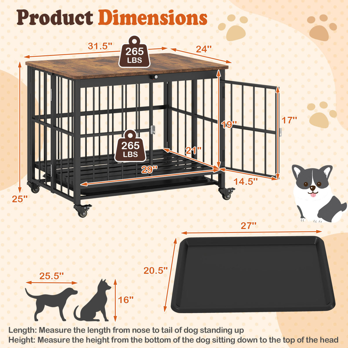 Foldable Dog Crate Furniture with Removable Tray and Lockable Door-S view 5
