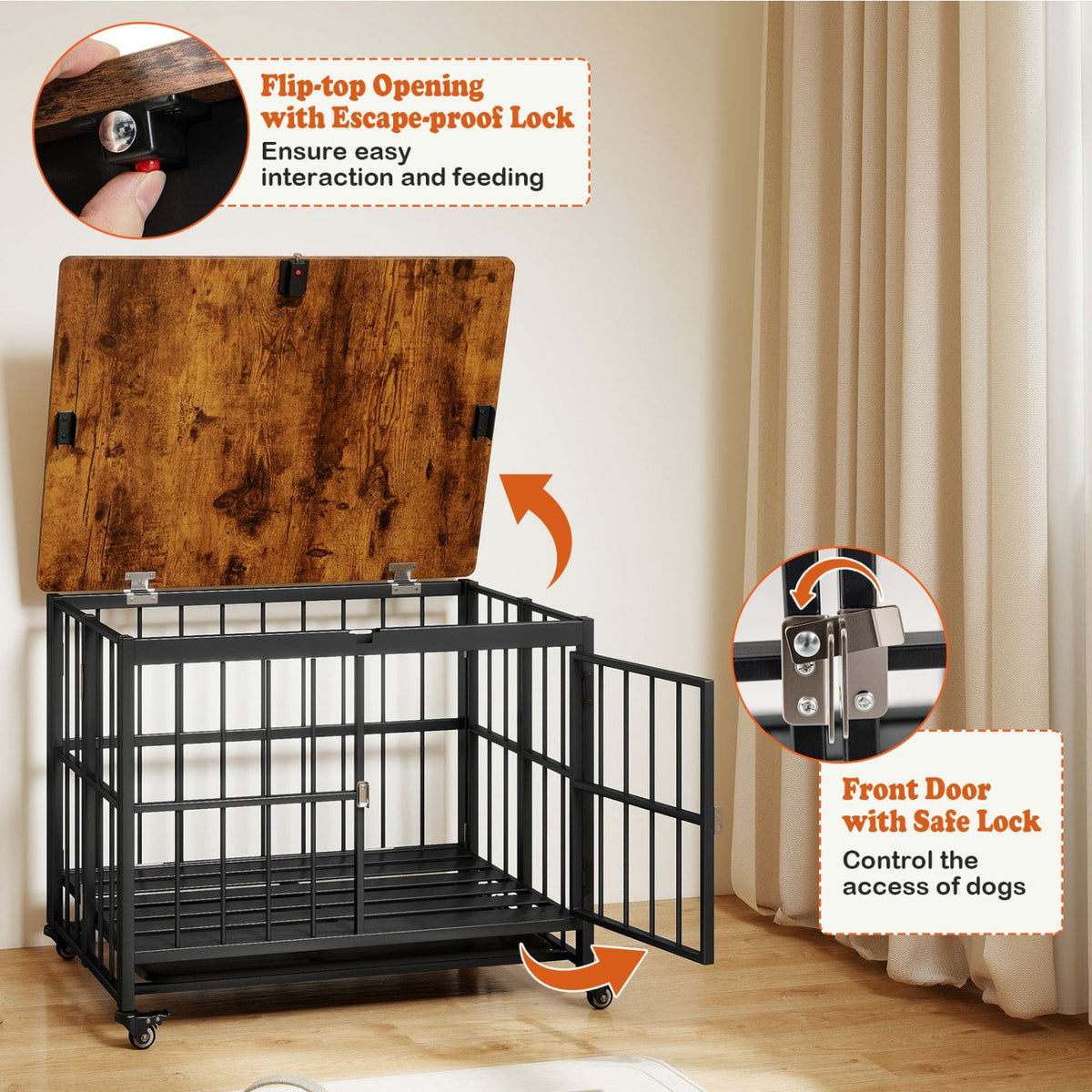 Foldable Dog Crate Furniture with Removable Tray and Lockable Door-S view 7