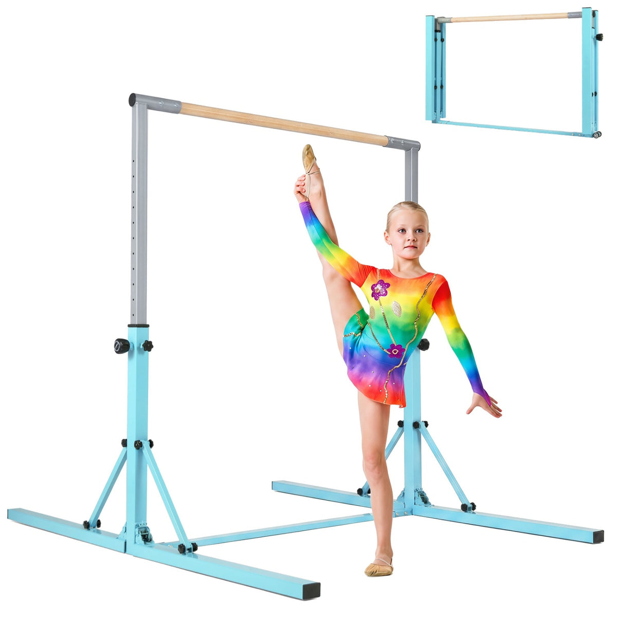 Foldable Gymnastics Bar for Kids with 3-Level Adjustable Heights-Green view 4