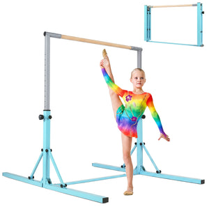 Foldable Gymnastics Bar for Kids with 3-Level Adjustable Heights-Green view 4