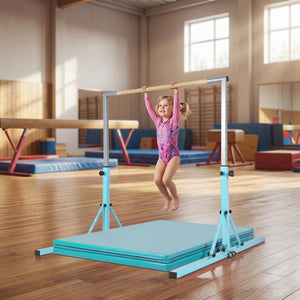 Foldable Gymnastics Bar for Kids with 3-Level Adjustable Heights-Green view 3
