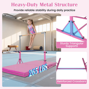 Foldable Gymnastics Bar for Kids with 3-Level Adjustable Heights-Pink view 7