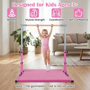 Foldable Gymnastics Bar for Kids with 3-Level Adjustable Heights-Pink view 8