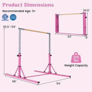 Foldable Gymnastics Bar for Kids with 3-Level Adjustable Heights-Pink view 5