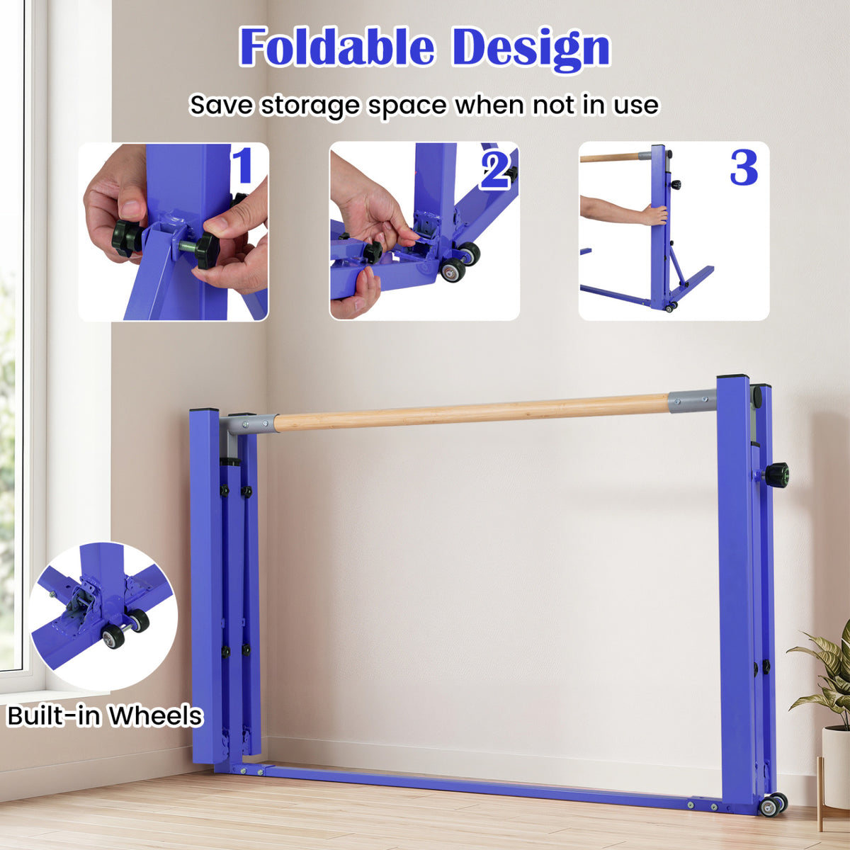 Foldable Gymnastics Bar for Kids with 3-Level Adjustable Heights-Purple view 9