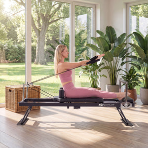 Foldable Pilates Reformer Machine for Home Gym Large Pilates Equipment-Black view 2