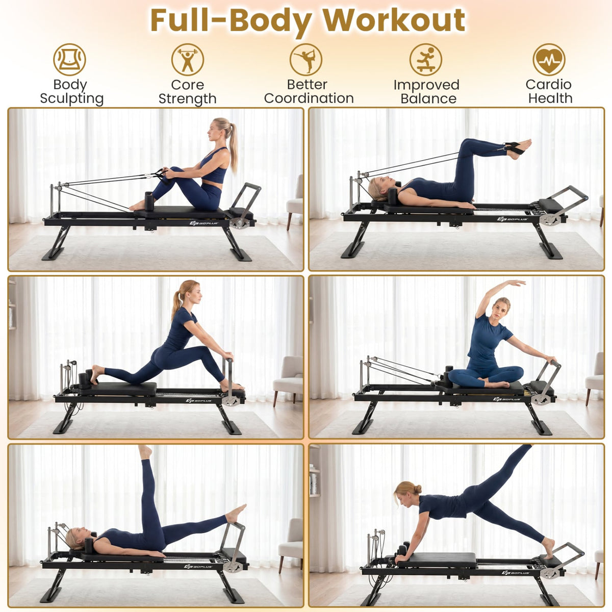 Foldable Pilates Reformer Machine for Home Gym Large Pilates Equipment-Black view 7