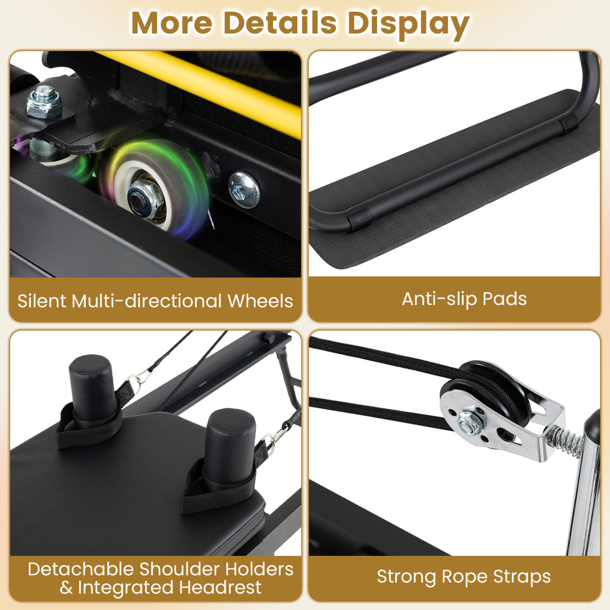 Foldable Pilates Reformer Machine for Home Gym Large Pilates Equipment-Black view 9